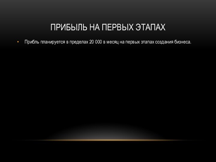 Прибыль на первых этапах Прибль планируется в пределах 20 000 в месяц