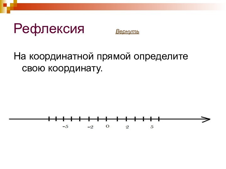 Рефлексия    ВернутьНа координатной прямой определите свою координату.