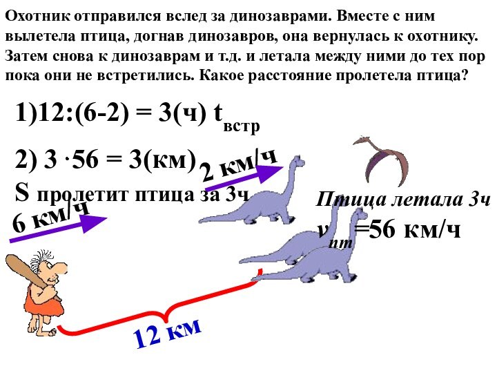 2 км/ч6 км/ч12 км1)12:(6-2) = 3(ч) tвстр2) 3 56 = 3(км) S