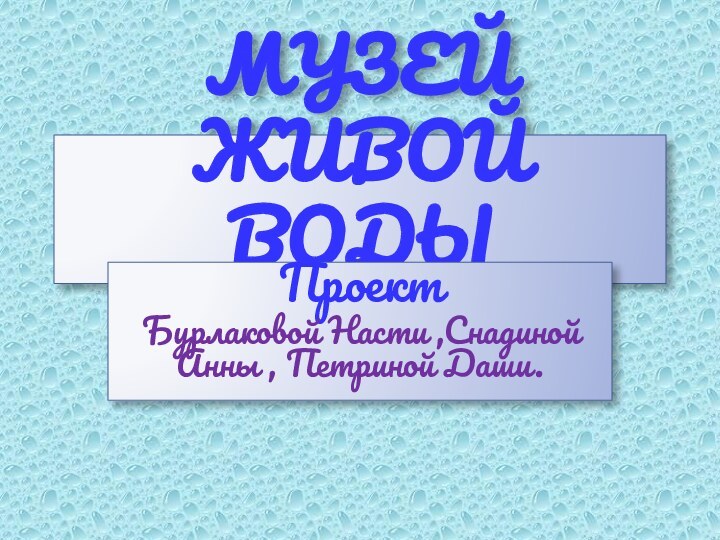 Музей живой водыПроект Бурлаковой Насти ,Снадиной Анны , Петриной Даши.