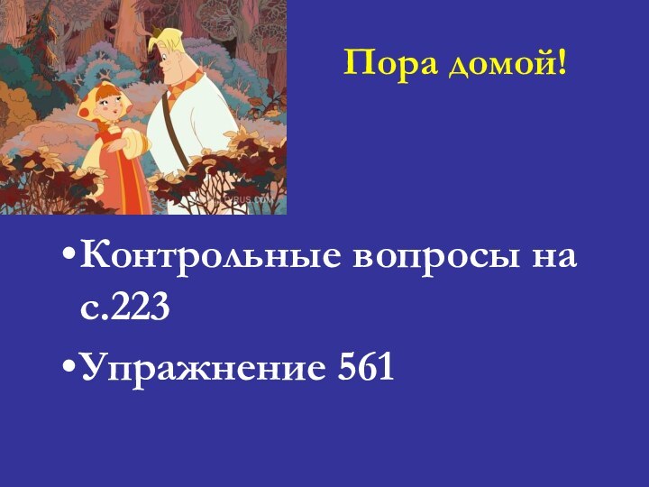 Пора домой!Контрольные вопросы на с.223Упражнение 561