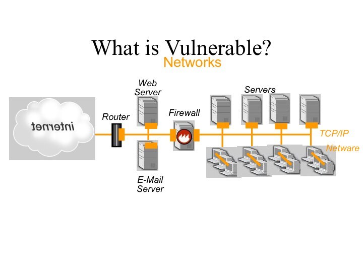 FirewallE-Mail ServerWeb ServerRouterServersNetworksTCP/IPNetwareWhat is Vulnerable?