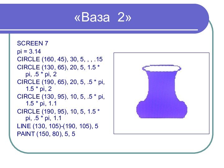 «Ваза 2»SCREEN 7pi = 3.14CIRCLE (160, 45), 30, 5, , , .15CIRCLE