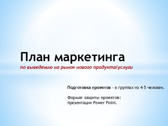 План маркетингапо выведению на рынок нового продукта/услуги