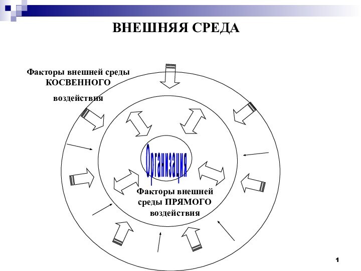 ВНЕШНЯЯ СРЕДАФакторы внешней среды ПРЯМОГО воздействияФакторы внешней среды КОСВЕННОГОвоздействияО р г а