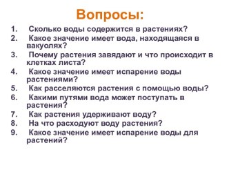 Экологические группы растений по отношению к воде