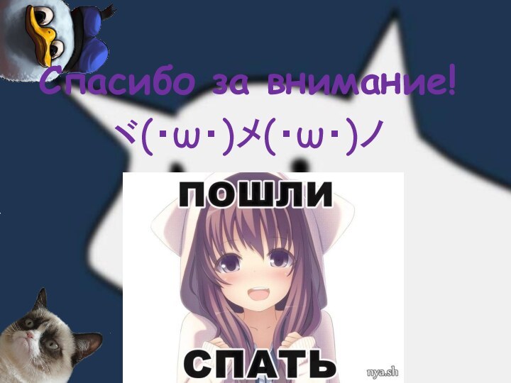 Спасибо за внимание!ヾ(・ω・)メ(・ω・)ノ