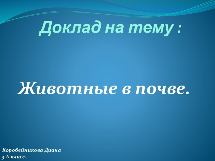 Доклад на тему : Животные в почве.Коробейникова Диана 3 А класс.