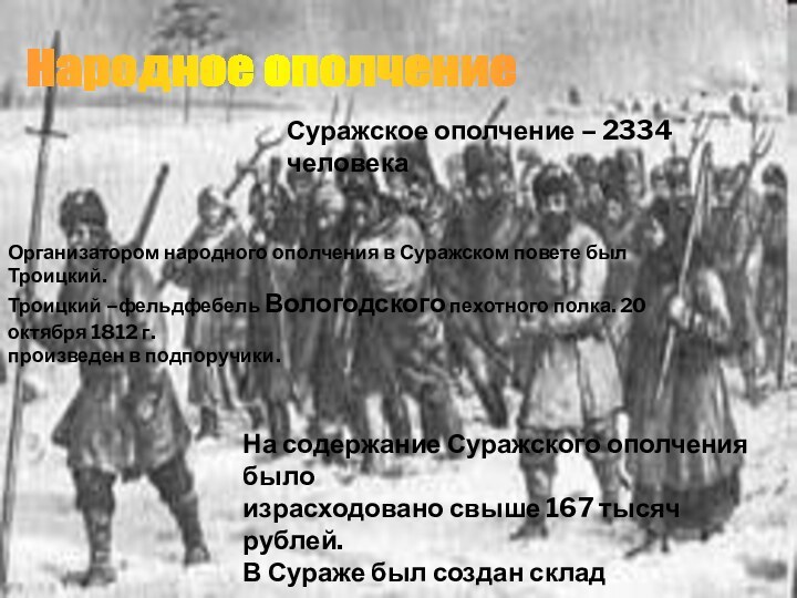 Народное ополчение Суражское ополчение – 2334 человекаОрганизатором народного ополчения в Суражском повете