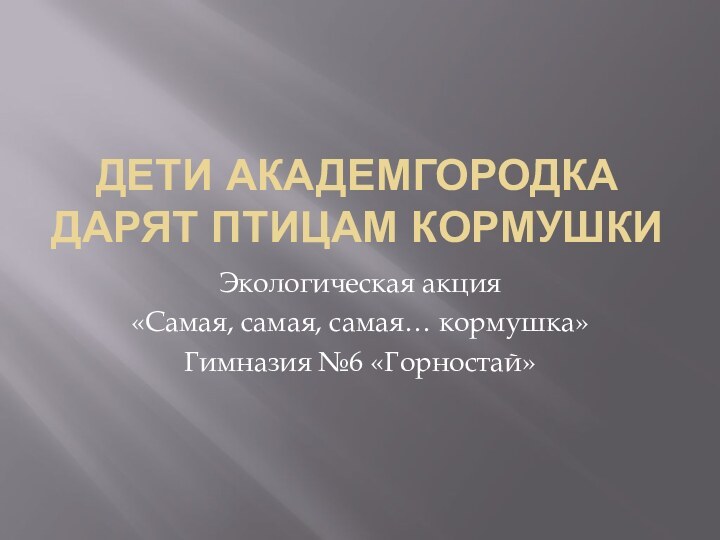 Дети Академгородка дарят птицам кормушкиЭкологическая акция«Самая, самая, самая… кормушка»Гимназия №6 «Горностай»