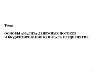 Основы анализа денежных потоков и бюджетирование капитала предприятия