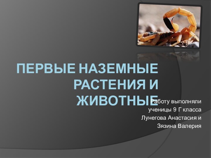 Первые наземные растения и животныеРаботу выполняли ученицы 9 Г класса Лунегова Анастасия и Зязина Валерия