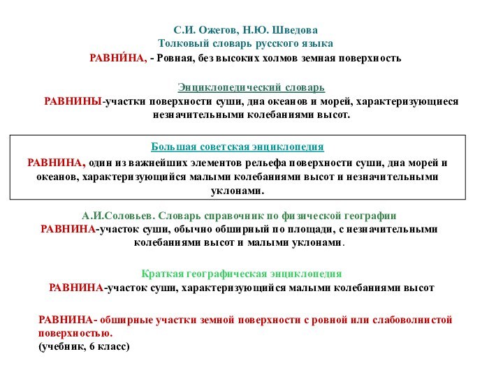 РАВНИНА- обширные участки земной поверхности с ровной или слабоволнистой поверхностью.(учебник, 6 класс)Большая