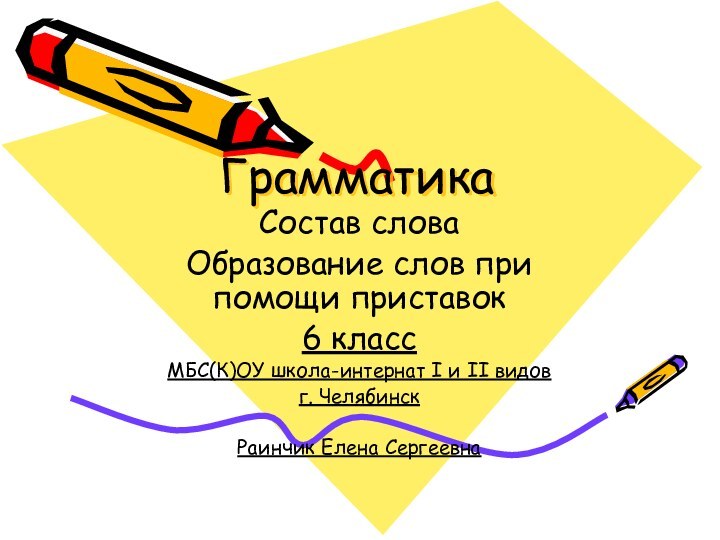 ГрамматикаСостав словаОбразование слов при помощи приставок6 классМБС(К)ОУ школа-интернат I и II видовг. ЧелябинскРаинчик Елена Сергеевна