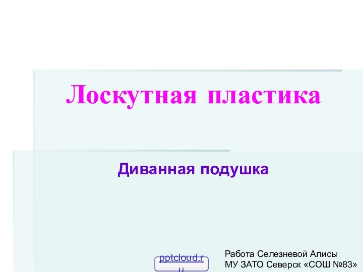 Лоскутная пластикаДиванная подушкаРабота Селезневой АлисыМУ ЗАТО Северск «СОШ №83»