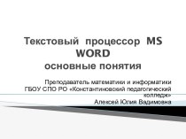 Текстовый процессор MS WORD-основы