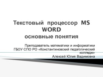 Текстовый процессор MS WORD-основы