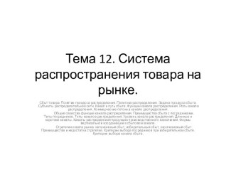 Тема 12. Система распространения товара на рынке.