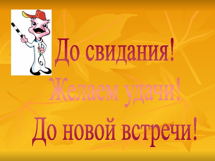 До свидания!Желаем удачи!До новой встречи!