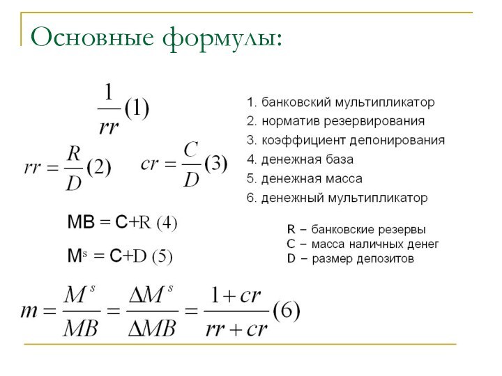 Основные формулы: