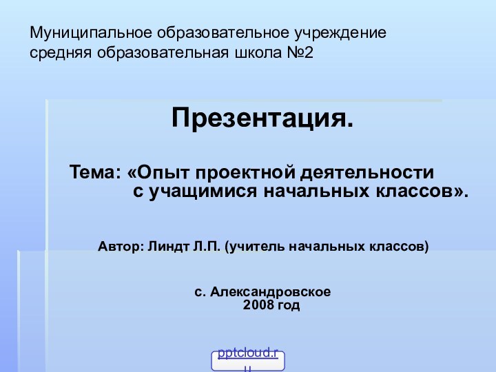 Муниципальное образовательное учреждение  средняя образовательная школа №2 Презентация.  Тема: «Опыт