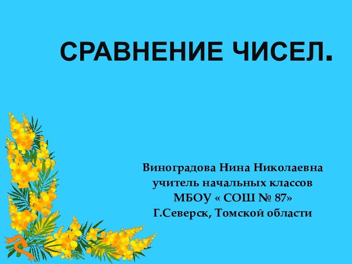 Сравнение чисел. Виноградова Нина Николаевнаучитель начальных классовМБОУ « СОШ № 87»Г.Северск, Томской области