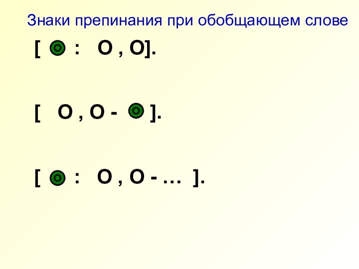 [   :  O , O].Знаки препинания при обобщающем слове