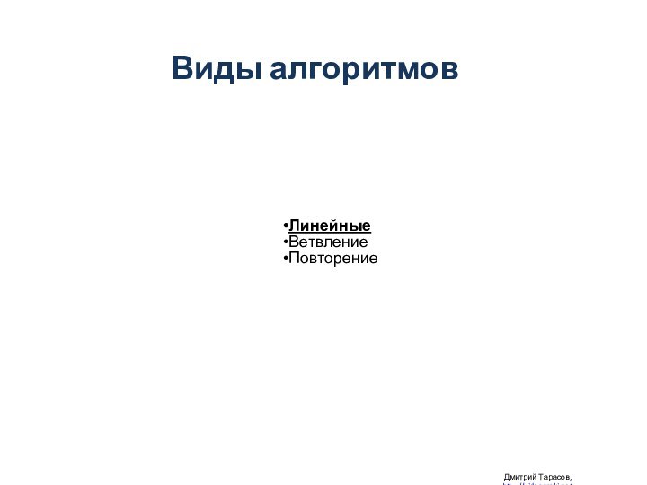 Дмитрий Тарасов, http://videouroki.netВиды алгоритмов