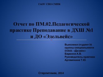 Отчет по ПМ.02.Педагогической практике Преподавание в ДХШ №1 и ДО Эдельвейс