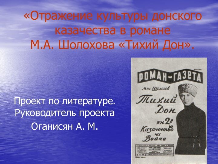 «Отражение культуры донского казачества в романе  М.А. Шолохова «Тихий Дон».Проект по