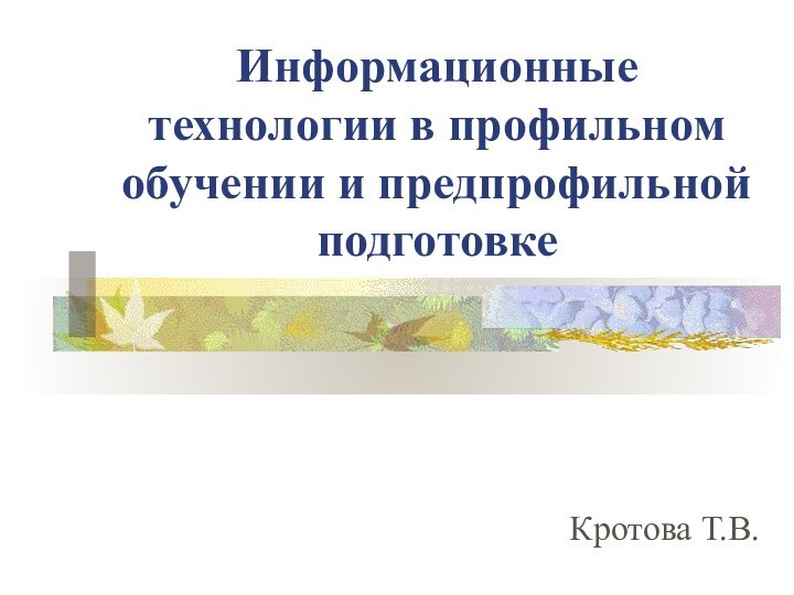 Информационные технологии в профильном обучении и предпрофильной подготовкеКротова Т.В.