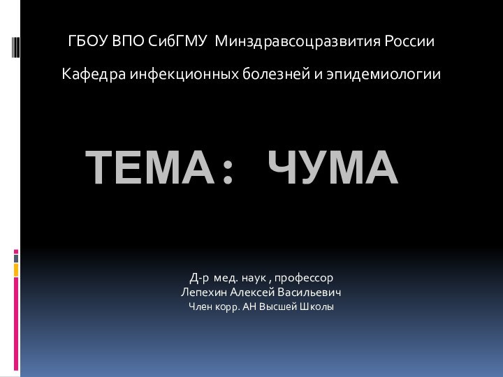 Тема: ЧУМАД-р мед. наук , профессор Лепехин Алексей ВасильевичЧлен корр. АН Высшей