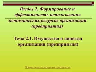 Имущество и капитал организации (предприятия)