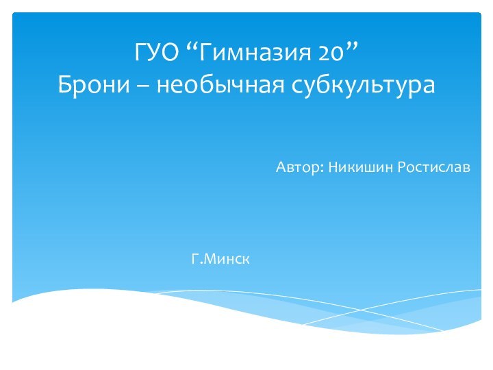 ГУО “Гимназия 20” Брони – необычная субкультураАвтор: Никишин Ростислав  	     Г.Минск