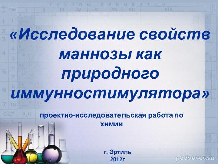 «Исследование свойств маннозы как природного иммунностимулятора»проектно-исследовательская работа по химии г. Эртиль 2012г