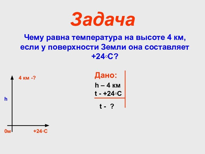 ЗадачаЧему равна температура на высоте 4 км, если у поверхности Земли она