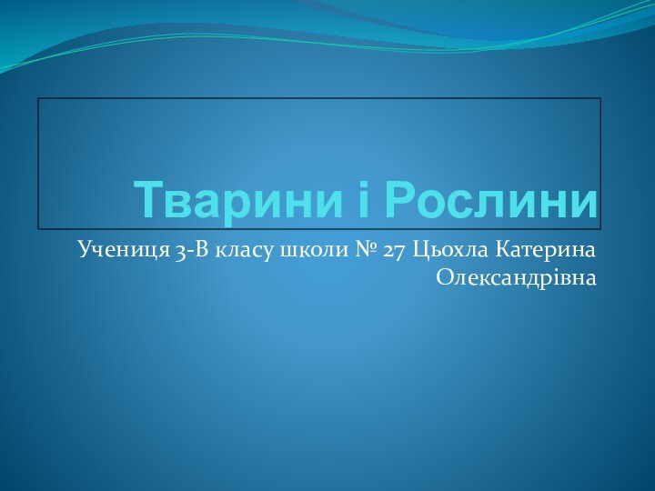 Тварини і РослиниУчениця 3-В класу школи № 27 Цьохла Катерина Олександрівна