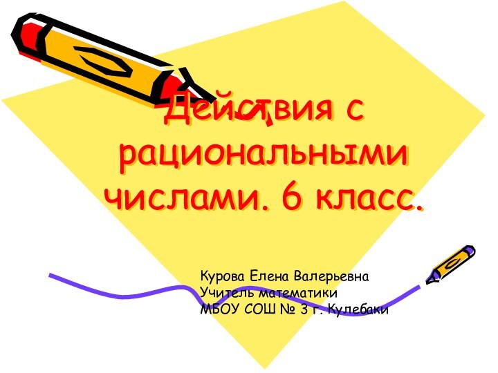 Действия с рациональными числами. 6 класс.Курова Елена ВалерьевнаУчитель математики МБОУ СОШ № 3 г. Кулебаки