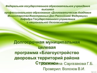 Долгосрочная муниципальная целевая программа Благоустройство дворовых территорий района Строгино