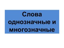 Слова однозначные и многозначные и их лексическое значение