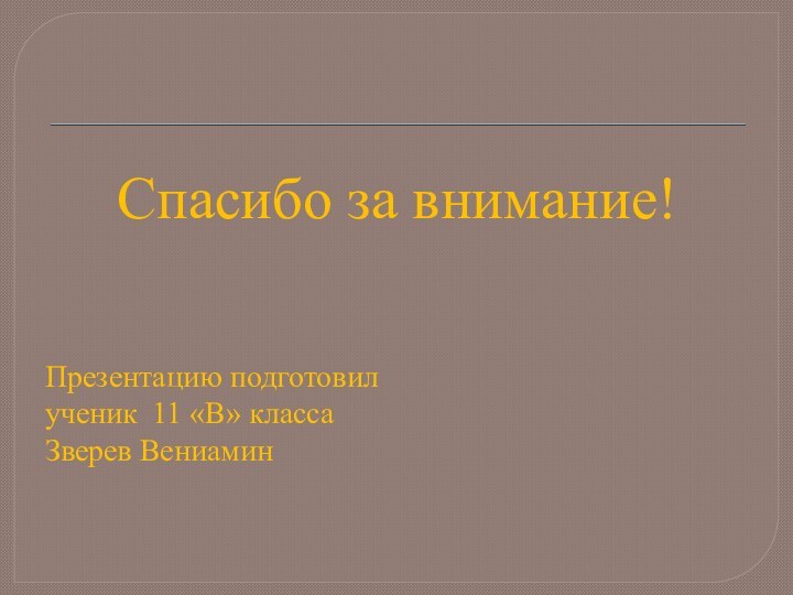 Спасибо за внимание!Презентацию подготовил ученик 11 «В» класса Зверев Вениамин