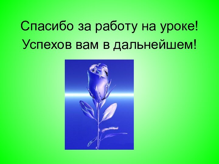 Спасибо за работу на уроке!Успехов вам в дальнейшем!