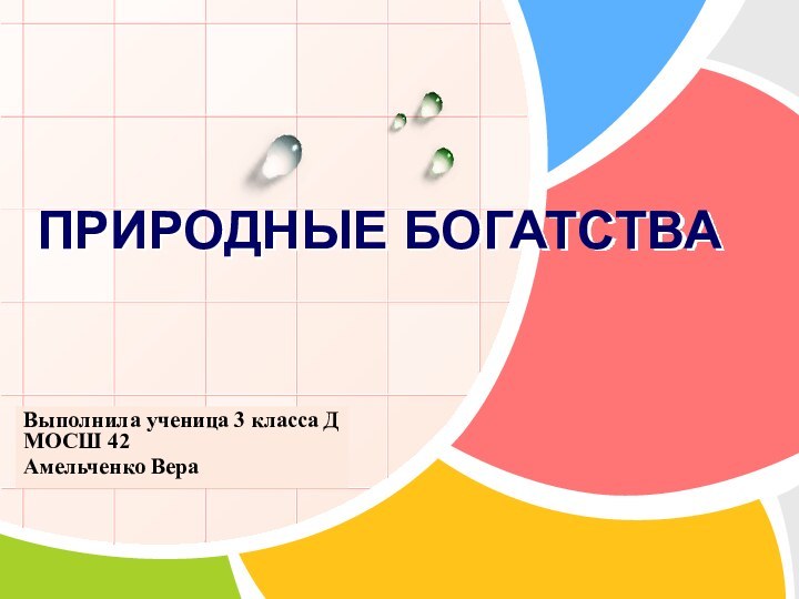 ПРИРОДНЫЕ БОГАТСТВАВыполнила ученица 3 класса Д МОСШ 42Амельченко Вера