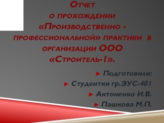 Отчет о прохождении Производственно - профессиональной практики  в организации ООО Строитель-1.