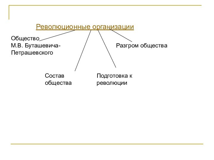 Общество  М.В. Буташевича-ПетрашевскогоСостав обществаРеволюционные организацииПодготовка к революцииРазгром общества