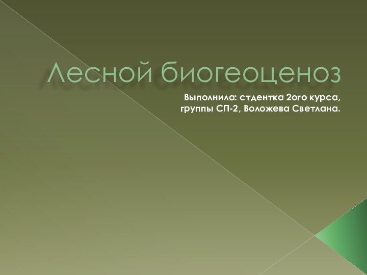 Лесной биогеоценозВыполнила: стдентка 2ого курса, группы СП-2, Воложева Светлана.