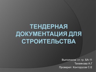 Тендерная документация для строительства