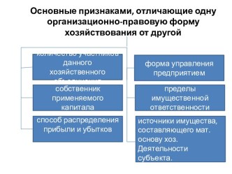 Основные признаками, отличающие одну организационно-правовую форму хозяйствования от другой