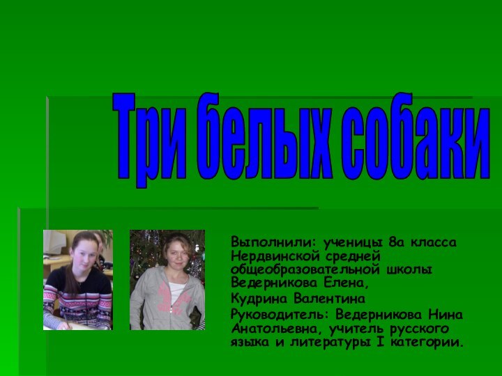 Выполнили: ученицы 8а класса Нердвинской средней общеобразовательной школы Ведерникова Елена, Кудрина ВалентинаРуководитель: