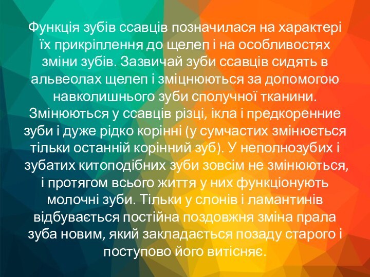 Функція зубів ссавців позначилася на характері їх прикріплення до щелеп і на